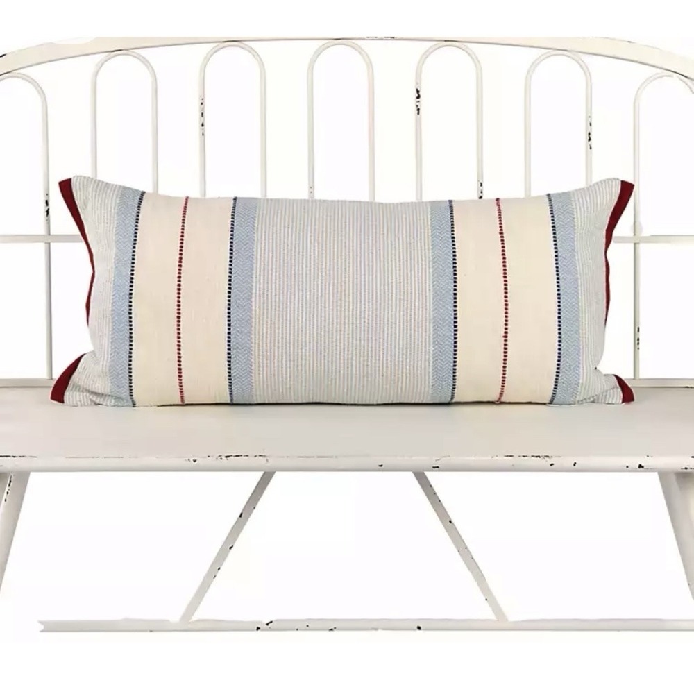 New! Blue Patriotic Woven Stripe Lumbar Pillow